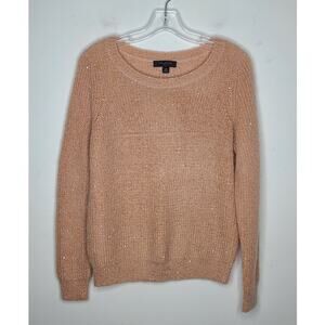 Ann Taylor peach long sleeve sweater with clear sequins - medium petite MP